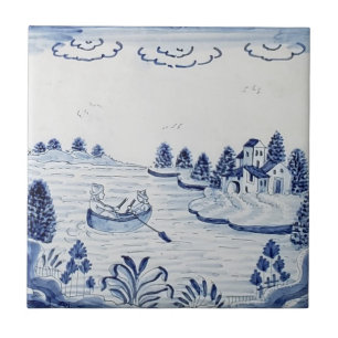 Carreau Antique Delft Tile-Pastoral Scène-Bleu & Blanc-20