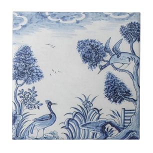 Carreau Antique Delft Tile-Pastoral Scène-Bleu & Blanc-7