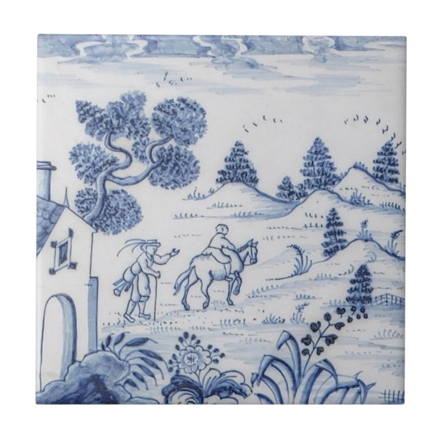 Carreau Antique Delft Tile-Pastoral Scène-Bleu & Blanc-8 (Devant)