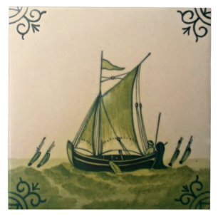 Carreau Antique Minton Hollins Delft Boat Tile #1 Repro