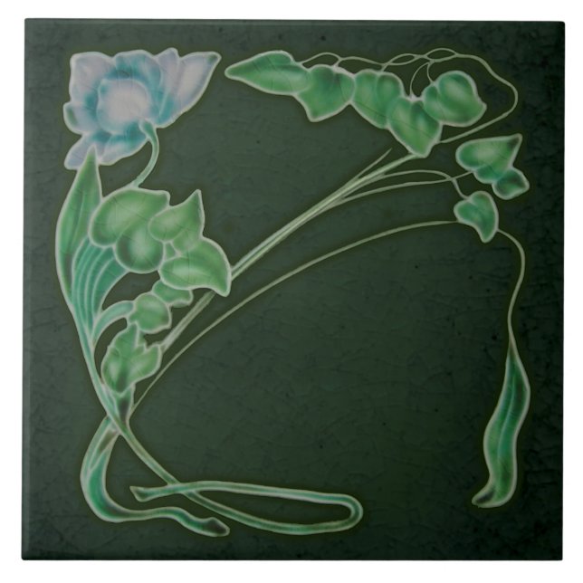 Carreau Antique Reproduction Dk Green Art Nouveau Floral (Devant)