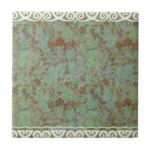 Carreau Antique, vintage, aqua, floral, dentelle, motif, v