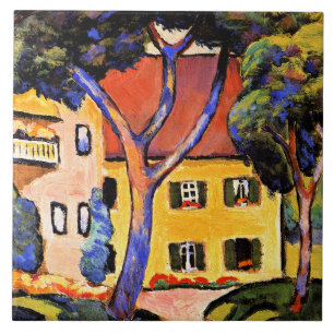 Carreau Août Macke art, Maison dans un paysage