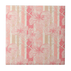 Carreau Apricot motif à rayures florales rose