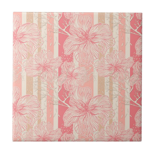 Carreau Apricot motif à rayures florales rose (Devant)