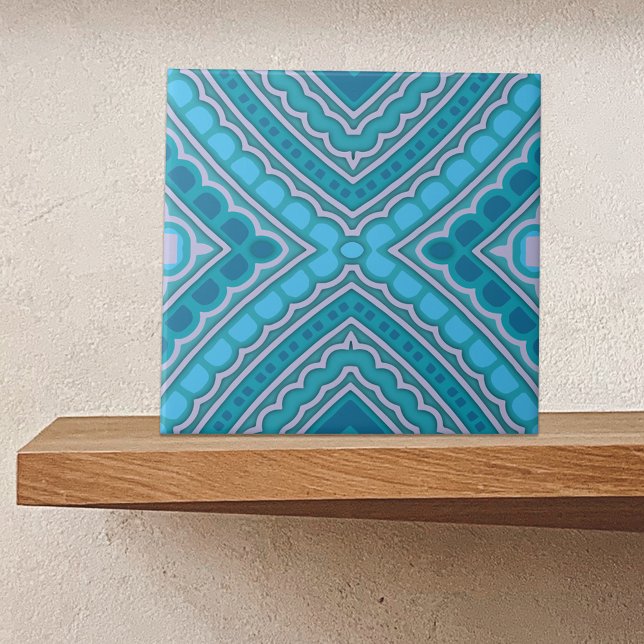 Carreau Aqua Blue Mint Turquoise Turquoise Ethnic Boho Mot (Créateur téléchargé)