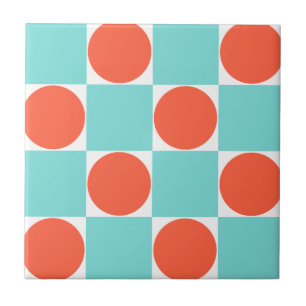 Carreau Aqua Blue & Orange Dots Retro À damiers Motif