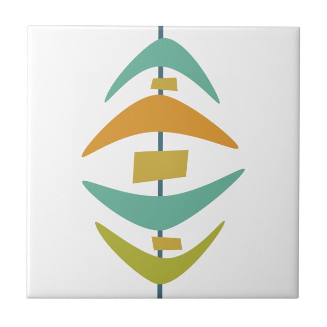 Carreau Aqua Blue Orange Green Retro Boomerang Mid Century (Devant)