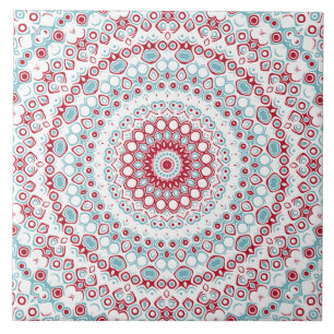 Carreau Aqua et Crimson Mandala Motif