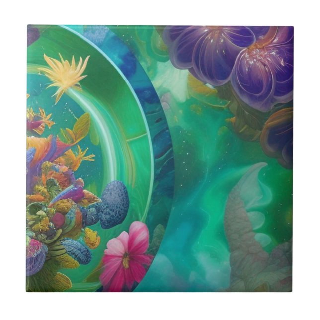 Carreau Aqua Floral Jardin sous-marin Abstrait (Devant)