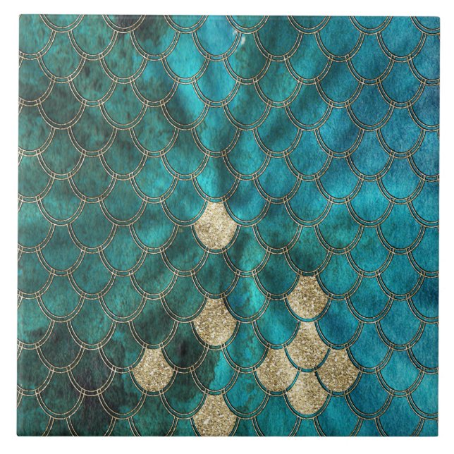 Carreau Aqua Mermaidscales vert avec des parties (Devant)