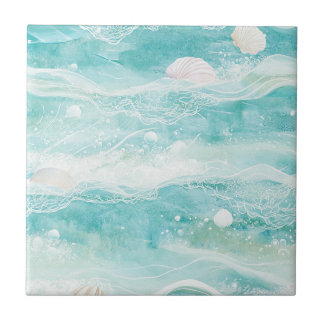 Carreau Aqua Ocean Waves & Seashell Pattern (4)