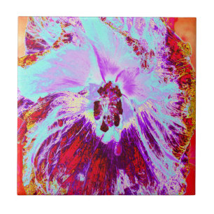 Carreau Aqua tropicale Abstraite et fleur d'Hibiscus pourp