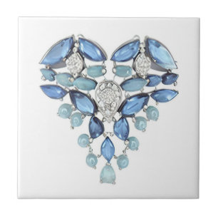 Carreau Aquamarine bleu argent coeur diamant amour