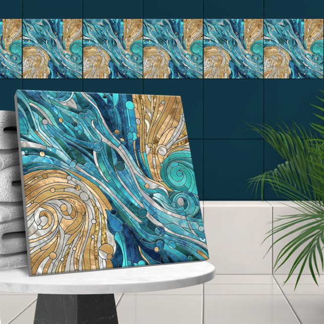 Carreau Aquamarine River Mosaic Art Abstrait (Créateur téléchargé)
