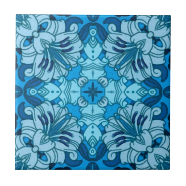 Carreau Aquarelle Abstraite Floral Denim Blue (Devant)