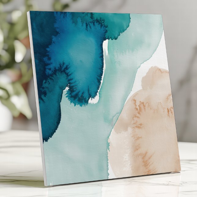 Carreau Aquarelle Abstraite Océan Bleu et Sable (Créateur téléchargé)