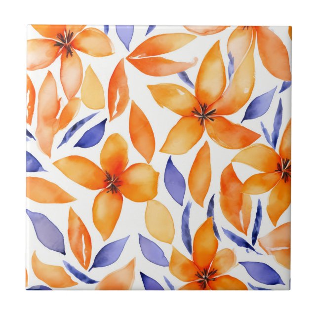 Carreau Aquarelle Abstraite orange floral moderne (Devant)