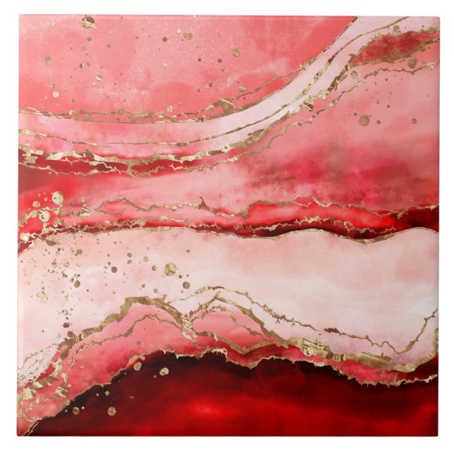 Carreau Aquarelle Abstraite rouge rose (Devant)