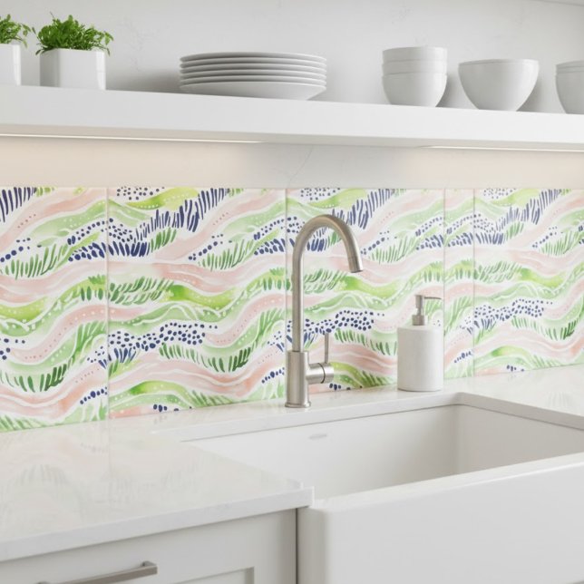 Carreau Aquarelle Abstraite Vert rose bleu décoratif (Créateur téléchargé)