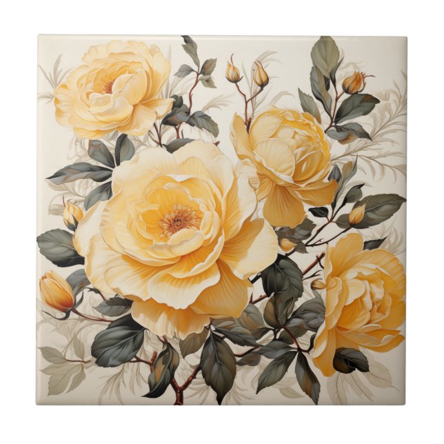 Carreau Aquarelle Art Décor Rose jaune pâle (Devant)