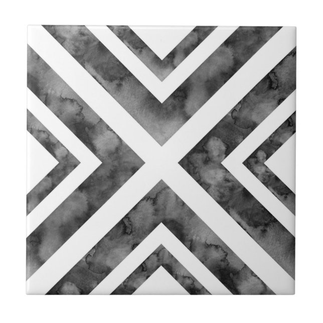 Carreau Aquarelle blanche de charbon Diamant Géométrique (Devant)