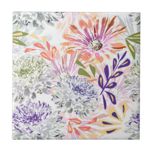 Carreau Aquarelle blanche, fleurs roses
