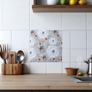 Carreau Aquarelle bleu argent Floral