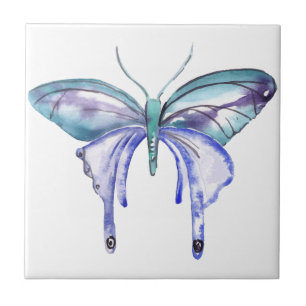 Carreau aquarelle bleu bleu pourpre papillon