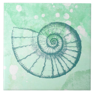 Carreau Aquarelle bleu coquillage de plage