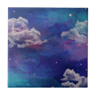 Carreau Aquarelle bleu et violet étoile ciel
