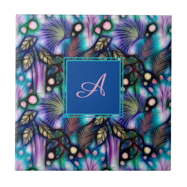 Carreau Aquarelle bleu violet Jardin Floral (Devant)