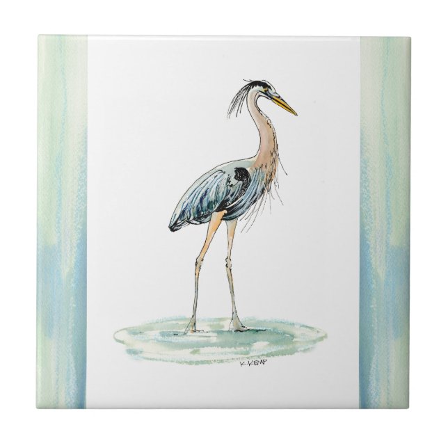 Carreau Aquarelle bleue de héron (Devant)