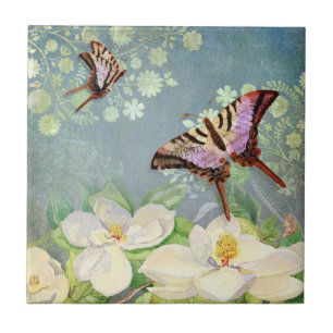 Carreau Aquarelle bleue du papillon bleu de Magnolia Vinta