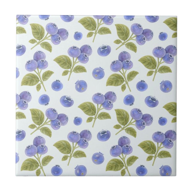 Carreau Aquarelle Blueberry Fruit avec Feuille Bleu clair (Devant)