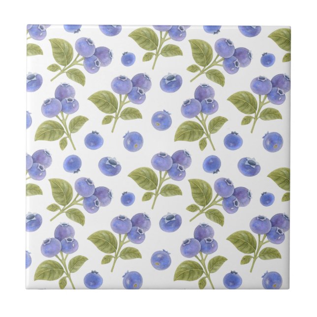 Carreau Aquarelle Blueberry Fruit et Blueberry Feuilles (Devant)