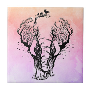 Carreau Aquarelle Boho Forest Elephant