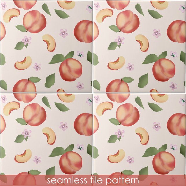 Carreau Aquarelle botanique Pêches et fleurs (Botanical Watercolor Peaches & Blossoms Ceramic Tile)