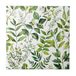 Carreau Aquarelle Botanique Vert feuilles
