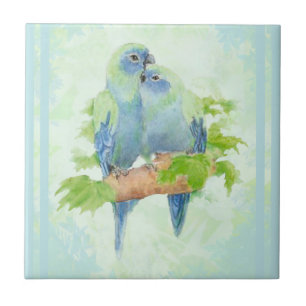 Carreau Aquarelle caressant l'art bleu de faune d'oiseau