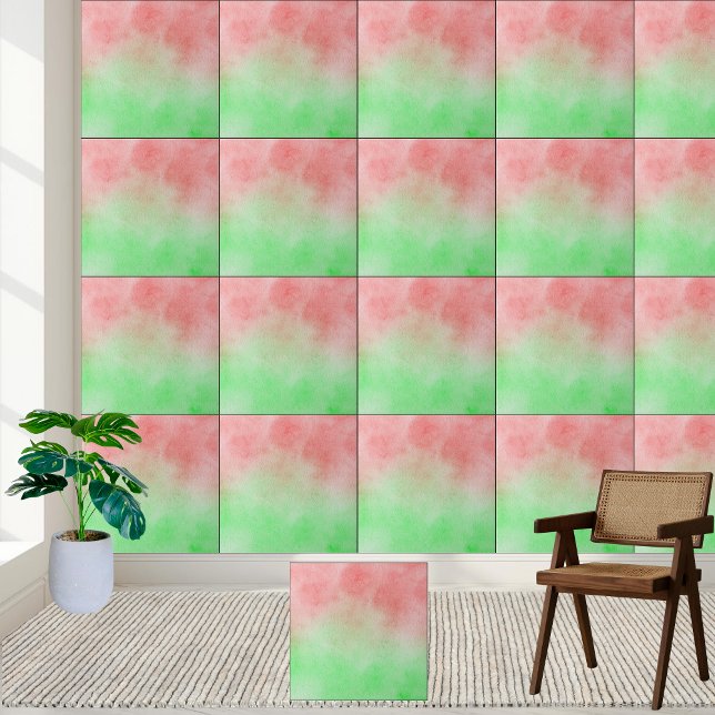 Carreau Aquarelle Carrelage en céramique rouge et vert (Watercolor Red and Green Gradient Ceramic Tile)