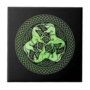 Carreau Aquarelle Cercle de noeud celtique vert avec cheva