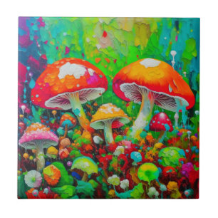 Carreau Aquarelle Champignons Abstraits