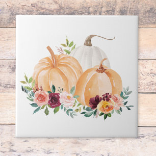 Carreau Aquarelle Chute Citrouille Fleurs Boho