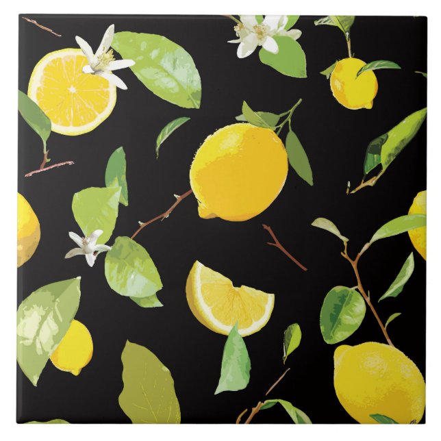 Carreau Aquarelle Citron et Feuille (Devant)