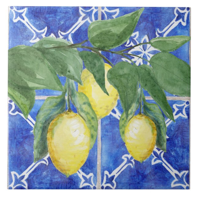 Carreau Aquarelle Citrus Motif de feuillage Citrus Bleu Bl (Devant)
