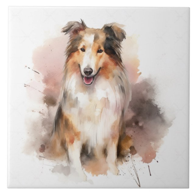 Carreau Aquarelle Collie Lassie Dog (Devant)