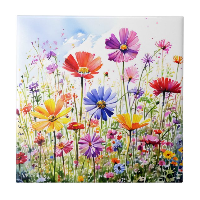 Carreau Aquarelle colorée Fleur sauvage Meadow (Devant)