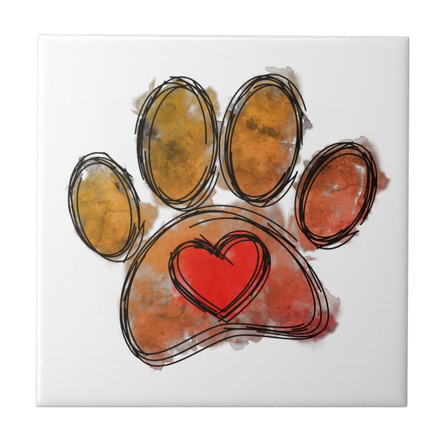 Carreau Aquarelle couleur Amoureux des chiens Dessin (Devant)