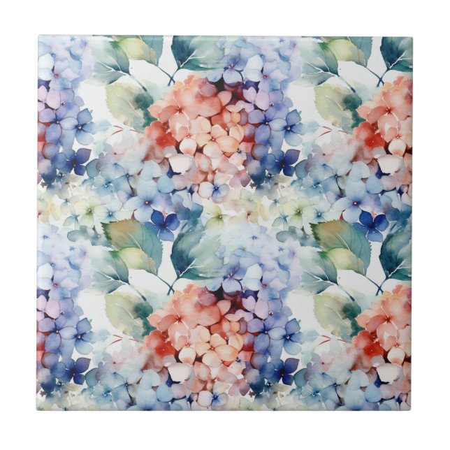 Carreau Aquarelle Couleur mixte Fleurs d'hydrangée (Devant)